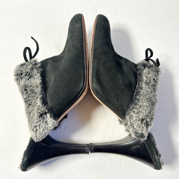 Vintage Anne Klein New York Black Suede Faux Fur Mule Heels Italy 90s Y2K 9.5 - Picture 8 of 9